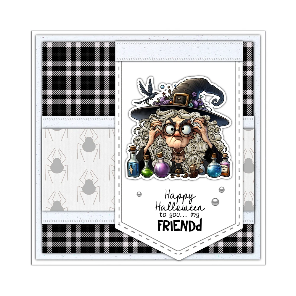 Mangocraft Funny Halloween Witch Lady Cutting Dies Clear Stamp DIY Scrapbooking Supplies Metal Dies Silicone Stamp Cards Albumy
