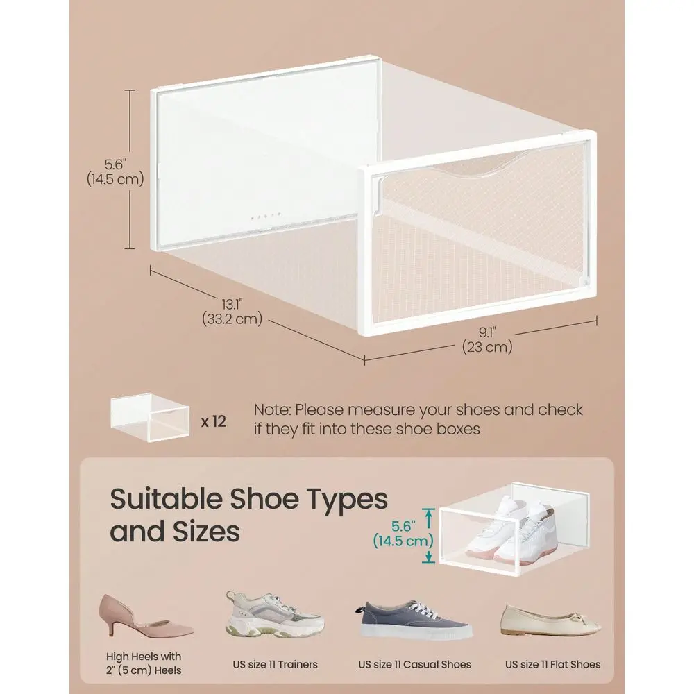 

Stackable Shoe Boxes, Set Of 12 Plastic Shoe Organizers With Door, Transparent, Easy Assembly, 9.1 X 13.1 X 5.6 Inches, For Sho
