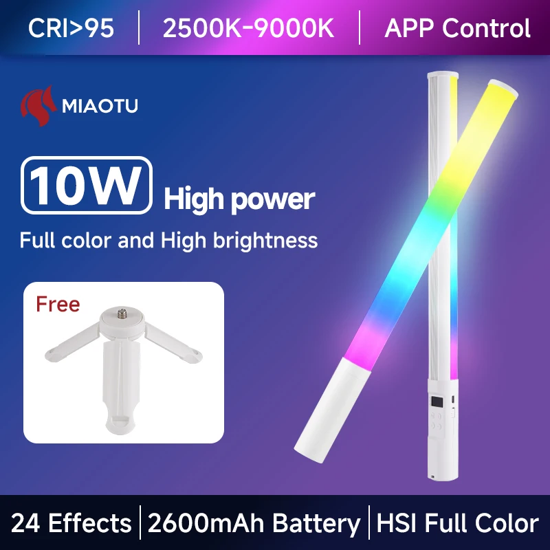 Miaotu Handheld RGB Colorful Stick Light with Desktop Stand Handheld LED Light Wand CRI 95+ 2500K-9000K Photography Studio Light