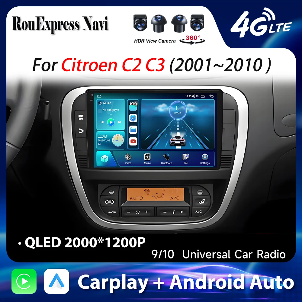 Android 16 For Citroen C2 C3 2001 2002 2003 - 2010 Car Radio Carplay Multimedia Player GPS Navigation Stereo DVD Head Unit Wifi