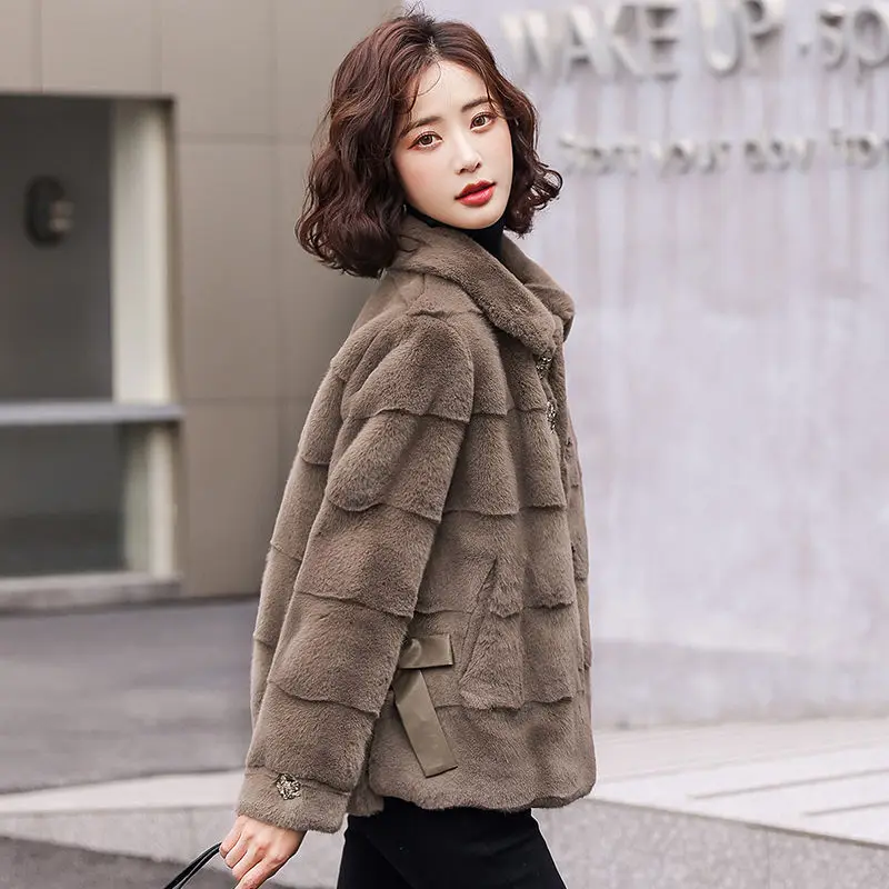 Fashion Short Woolen Coat Women's 2021 New Autumn and Winter Warm Fur All-in-one Imitation Mink Velvet Fur Coat Women Winter