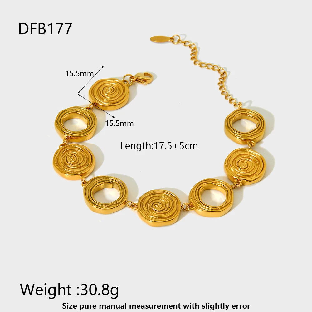 Vintage Edelstahl PVD 18K vergoldet Swirl Circle Chain Statement Choker Halskette Armband für Frauen Wasserdichter Schmuck – Detail 1