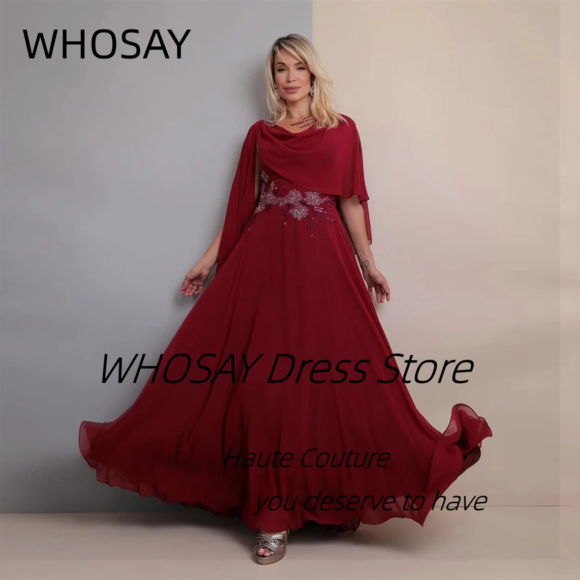 

WHOSAY Customized Beaded Sash Wedding Party Dress Shawls Sexy Back Prom Dresses Long Elegant Evening Gowns Saudi Arabia Women