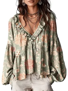 Blusa de outono com decote em V, camisa de manga comprida para mulher, blusa de primavera, peça casual, elegante, moderna, para usar no dia a dia e em