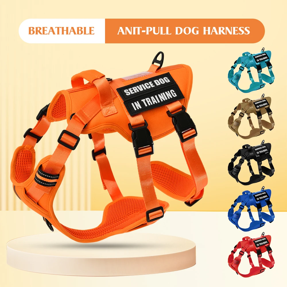 Service Dog Vest No Pull Dog Harness with 4 Dog Patches, Reflective Pet Harness with Durable Soft Padded Handle for Training Med