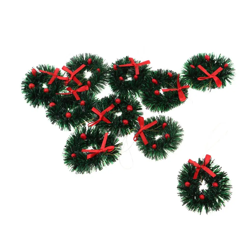 10 Pieces Miniature Christmas Wreath Simulation Toy for 1/12 Dollhouse