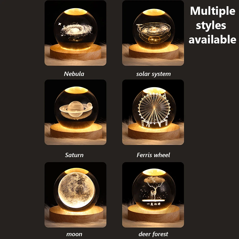 3D Laser Table Lamp Engraving Solar System Galaxy Universe Starry Sky Luminous Crystal Ball Creative Night Light Decoration