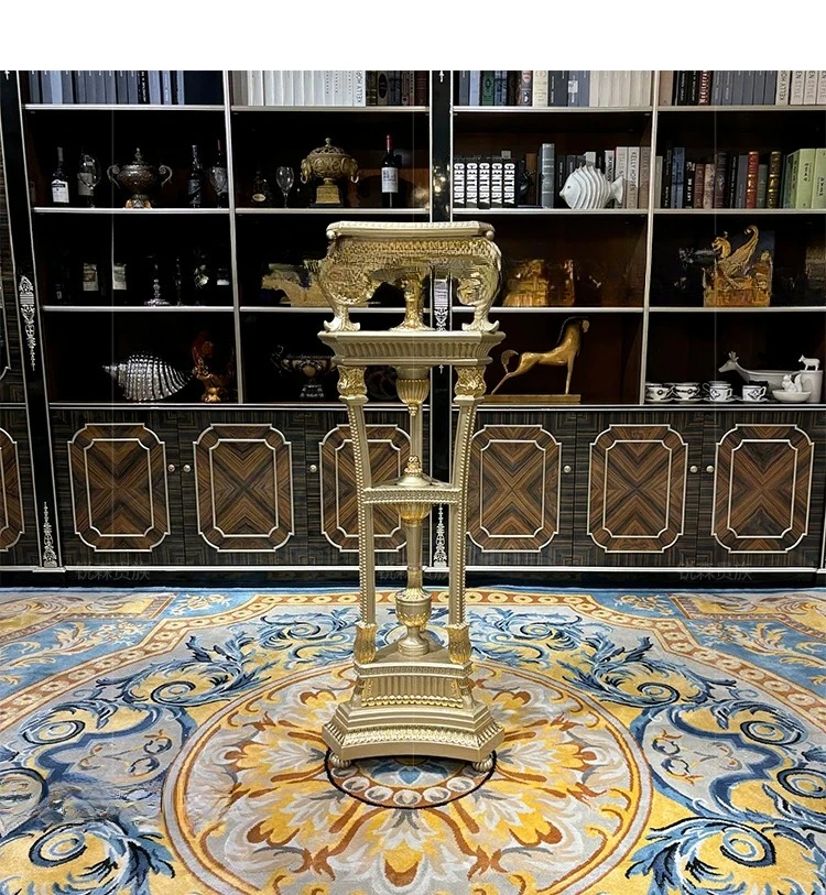 French solid wood flower stand, European court luxury carved rack floor-to-ceiling neoclassical flower pot stand furniture 5
