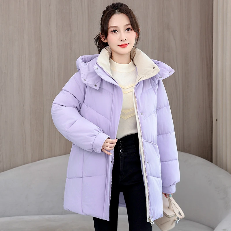 2025 mode nouveau hiver femmes Parkas ample décontracté mi-long coton rembourré vestes à manches longues solide pain vêtements d'extérieur