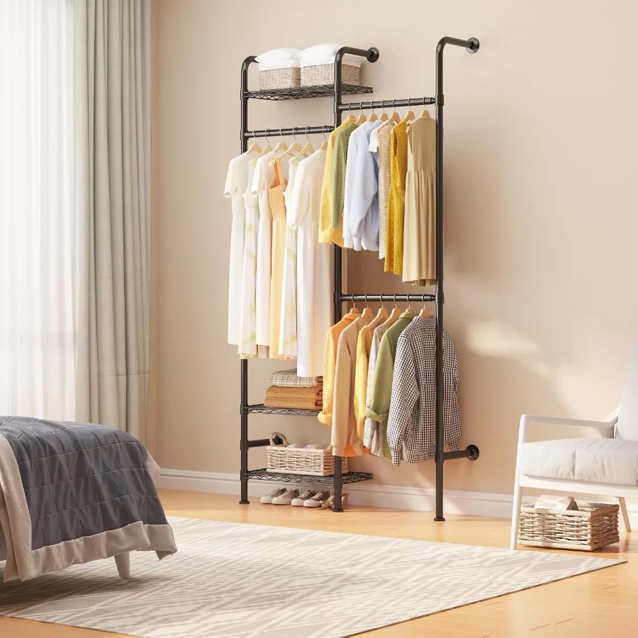 Wall Mounted Pipe Closet System, Matte Black
