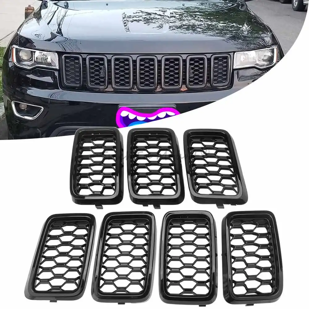 

7pcs/set Front Grille Grill Inserted Ring Trim Compatible Fit For Jeep Grand Cherokee 2017-2021 Car Accessories