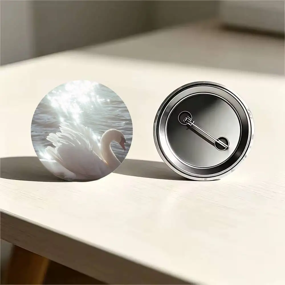 Elegant White Swan Badges 25 32 44 58 75 mm Round Cosplay Pin Bag Decor Fans Collect Friends Gifts Brooch Souv