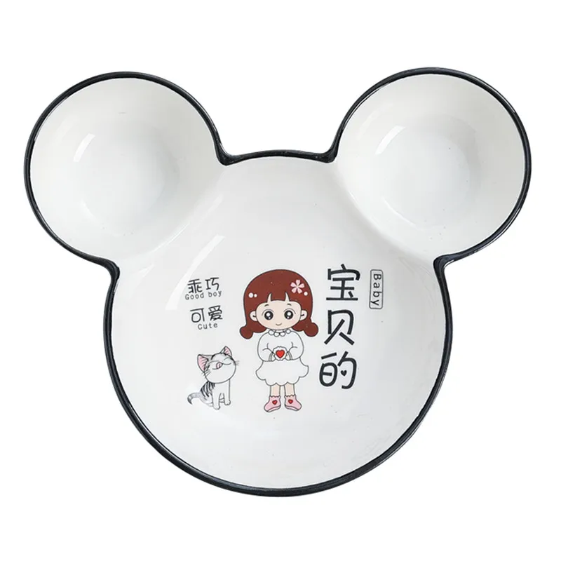 Chinese Ceramic Children's Dinner Plate Cute Cartoon Breakfast Divided Plate Dumpling Plate Snack Fruit Plate