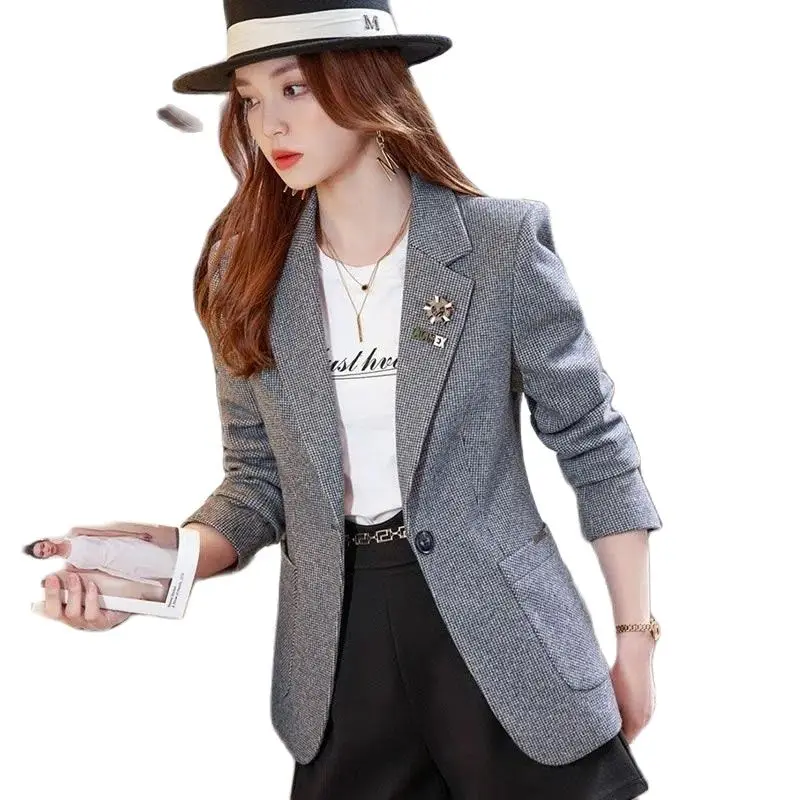 

Plaid Wool Temperament Suit Jacket Female Short Little Man 2023 Spring And Autumn New Blazer Slim Fashion Suit Jacket Top