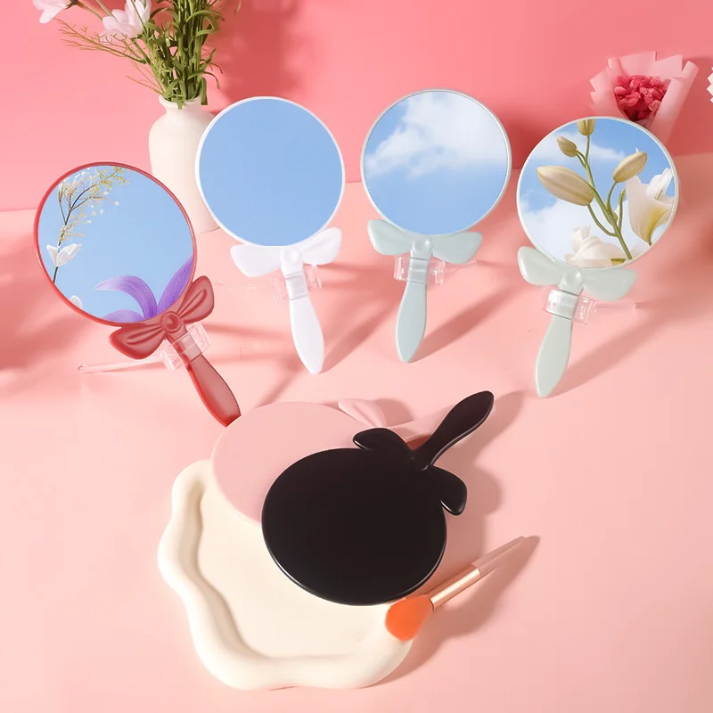 10 Pcs Creative Women Girl Bow Round Handheld Cosmetic Mirror ,Beauty Gift Makeup Mirror, Portable In Bag