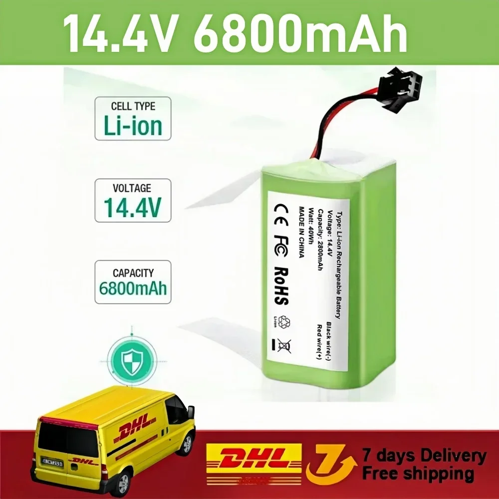 

14.4V 6800mAh Li-ion Battery for for Conga 990 1090 Tesvor X500 Ecovacs Deebot N79 N79S DN622 Eufy RoboVac 11 11S RoboVac 30