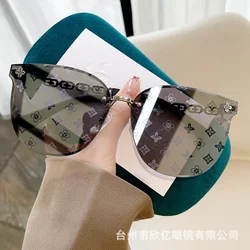 New European And American Style Half-frame Metal Sunglasses Fashion Slim Women's Sunglasses Anti-uv Glasses