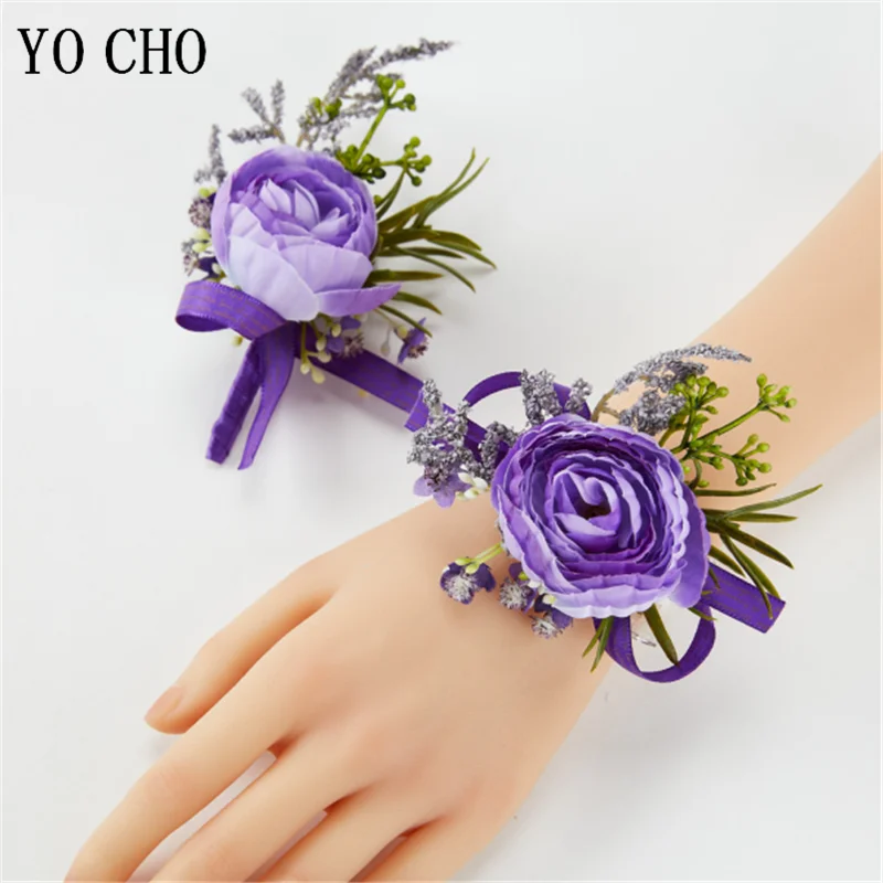 2pc Bouton nieres Blumen künstliche Rosen Seide lila weiße Corsage Knopfloch Trauzeugen Bouton niere für Männer Hochzeit Accessoires