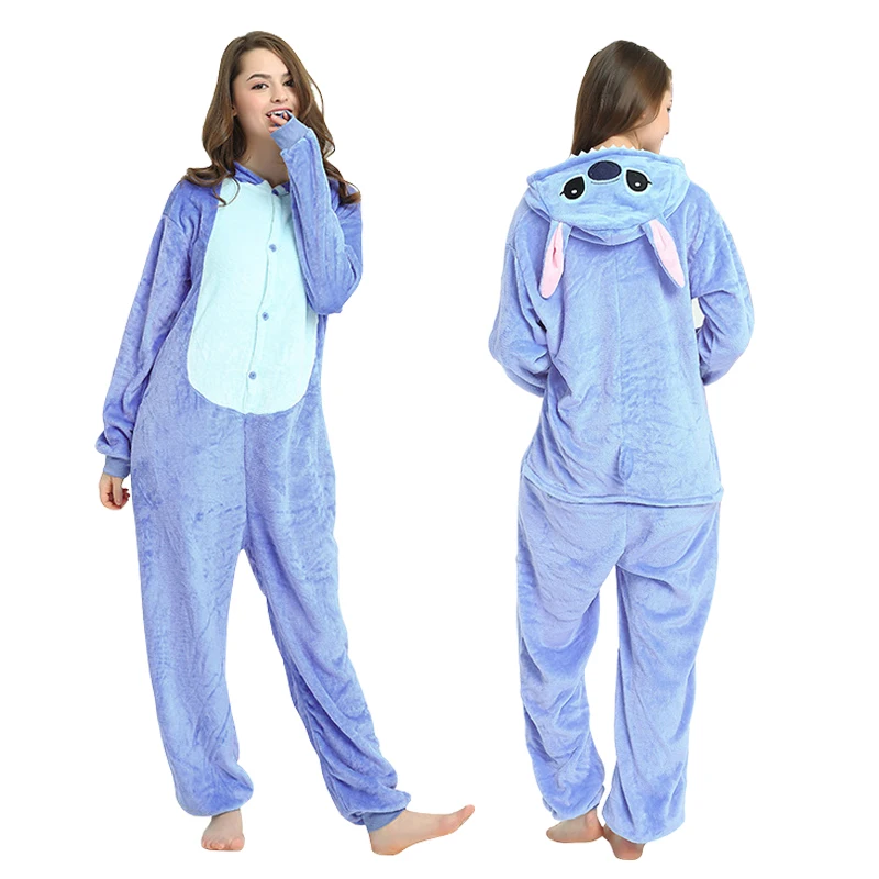 Stitch Cosplay Costume for Adult Stitch Angel Cosplay Costume Jumpsuit Pajamas Hooded Sleepwear Halloween Costume for Women