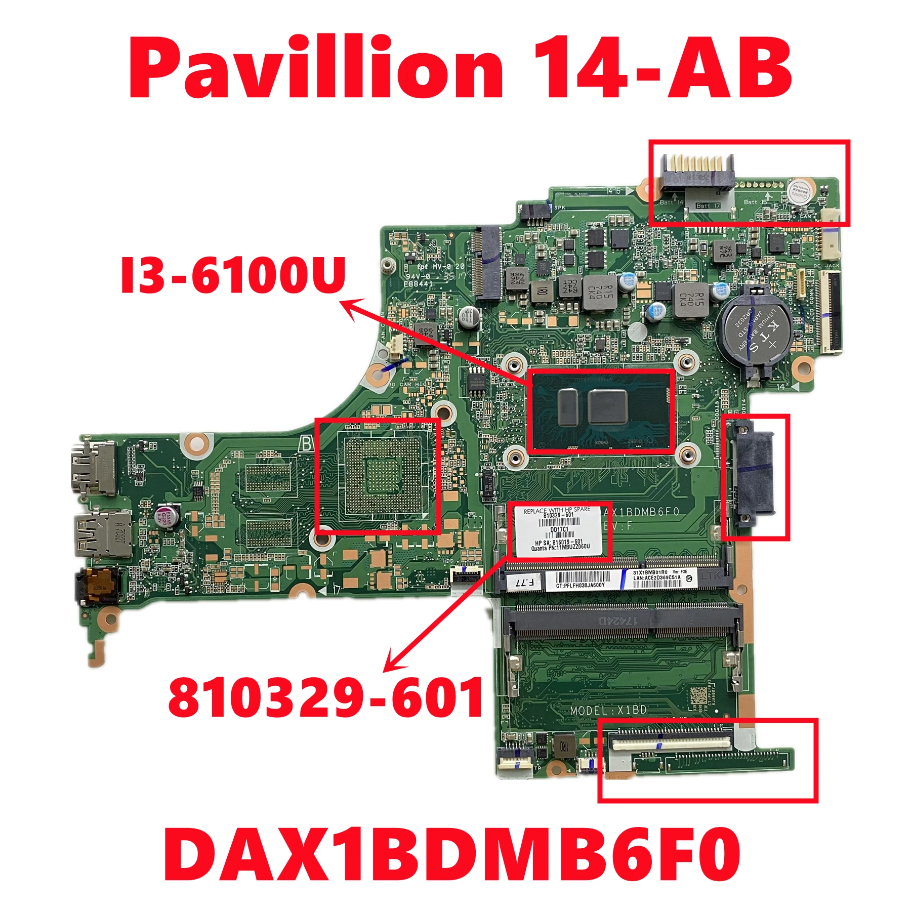 810329-601-dax1bdmb6f0-carte-mere-pour-hp-pavillon-14-ab-carte-mere-d'ordinateur-portable-avec-i3-6100u-cpu-ddr3-uma-100-teste-ok