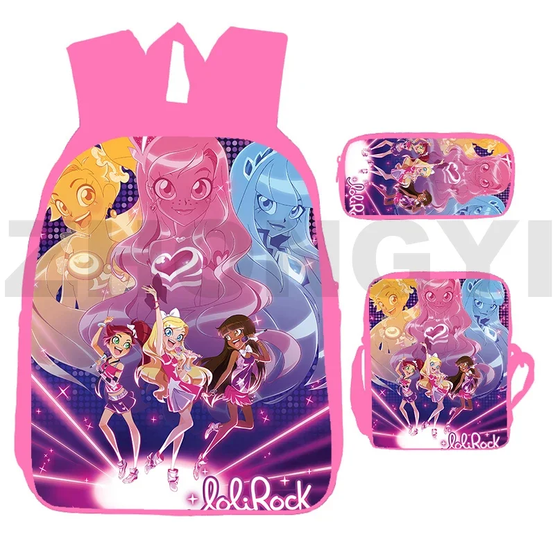 Sac à dos LoliRockstar pour filles, sac à dos en toile Anime, impression de dessin animé 3D, Harajuku LoliRock, adolescents roses Kawaii, ensemble de 3 pièces