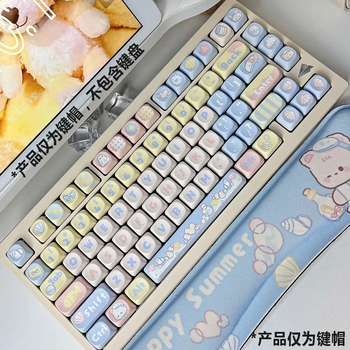 138Keys CHERRY Small Navy Keycaps Moa Five-Sided Sublimation PBT Round And Cute 68/75/87/98/104 Blue Shell DIY Keycaps