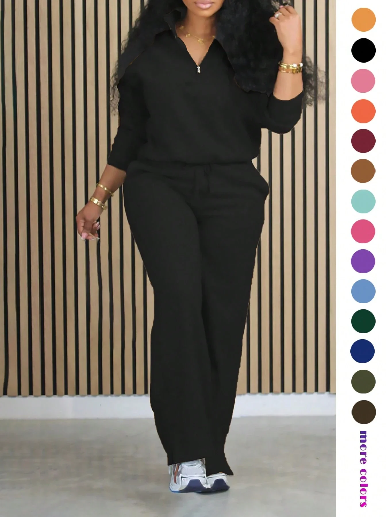 

Casual 2 Piece Set Solid Color Hooded Top And Wide Leg Pants For Women