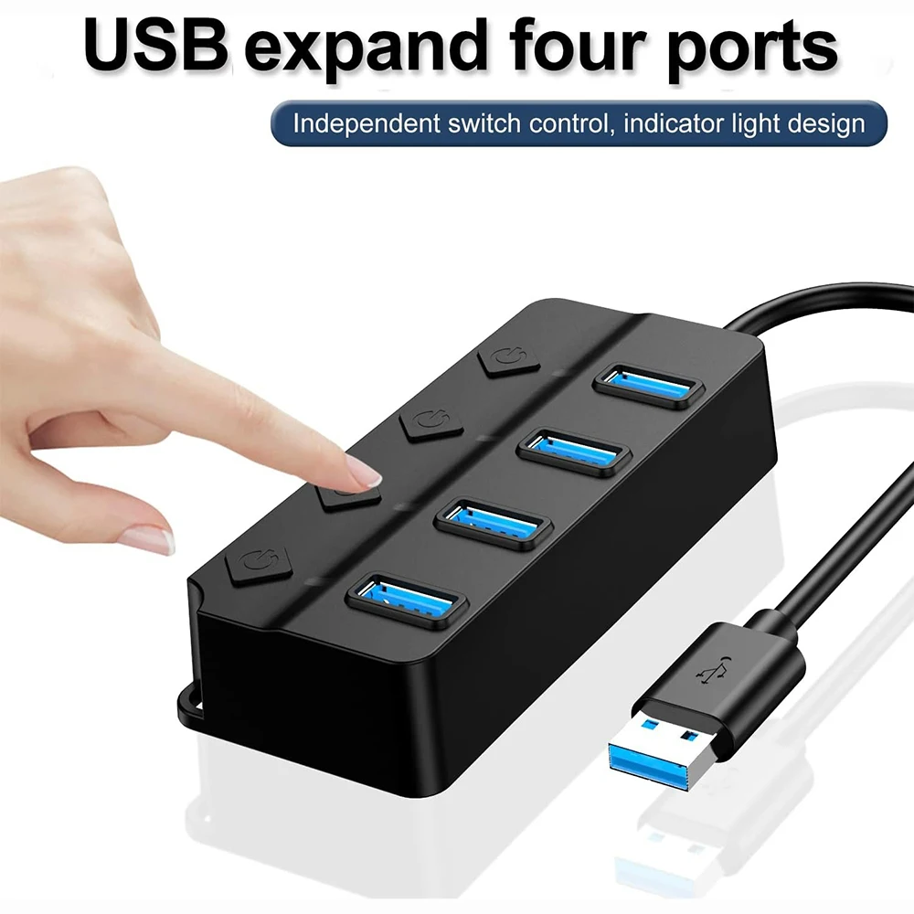 

4 Ports USB 3.0 Hub Splitter with Individual LED Power Switches, Compatible with Macbook Air/Pro Laptop Desktop USB Flash Drives