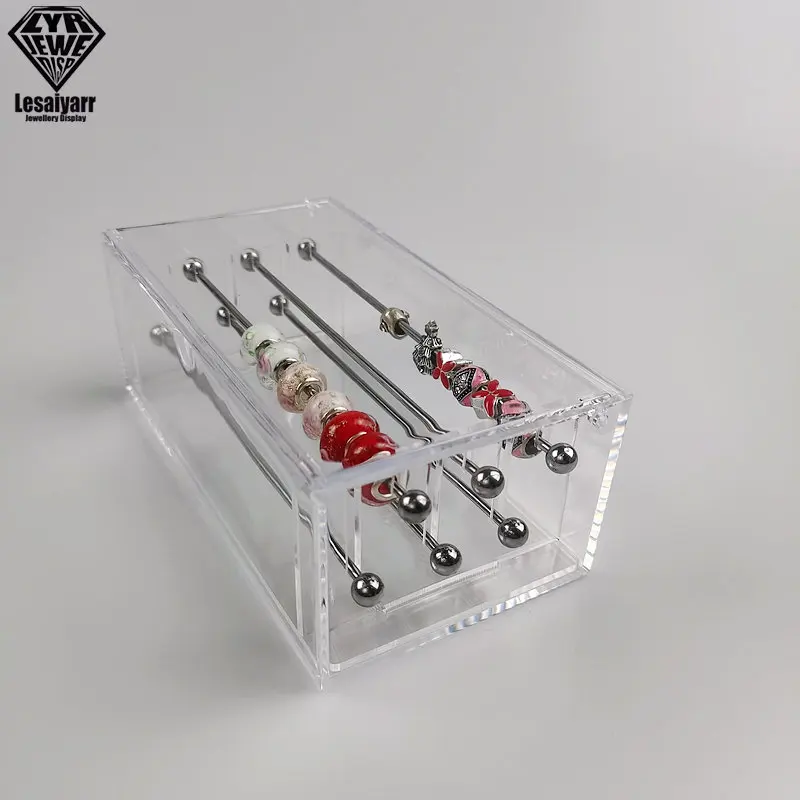 Large Capacity Pandora Bead Bracelet Charm Display Tray Case Acrylic Organizer Storage Box Pendant Trollbeads Holder Stand 6 Rod view 2
