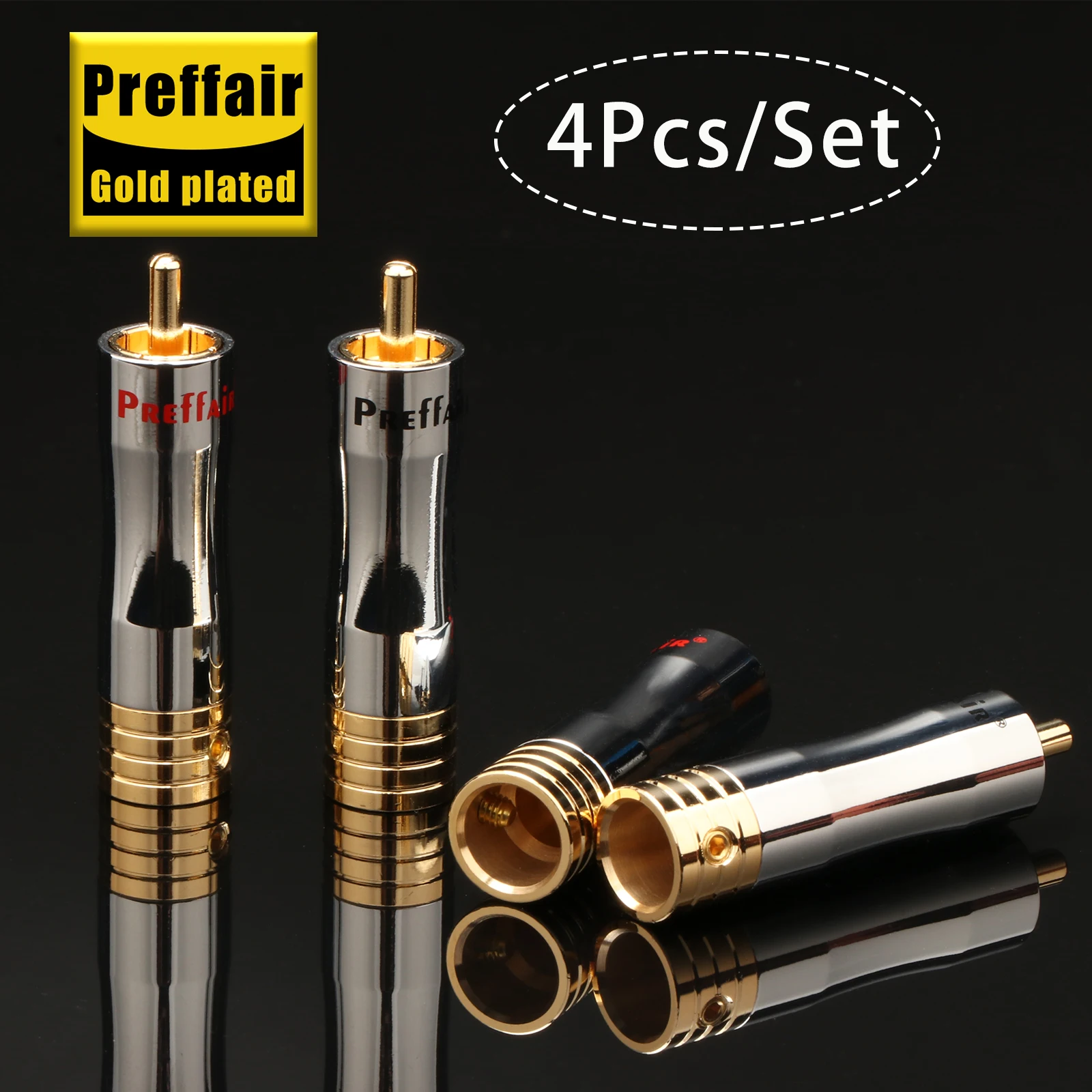 Preffair 4 Pcs R1703 RCA Plug Audio Cable Male Connector Gold plated  for Audio RCA Sockets DIY Signal Cables