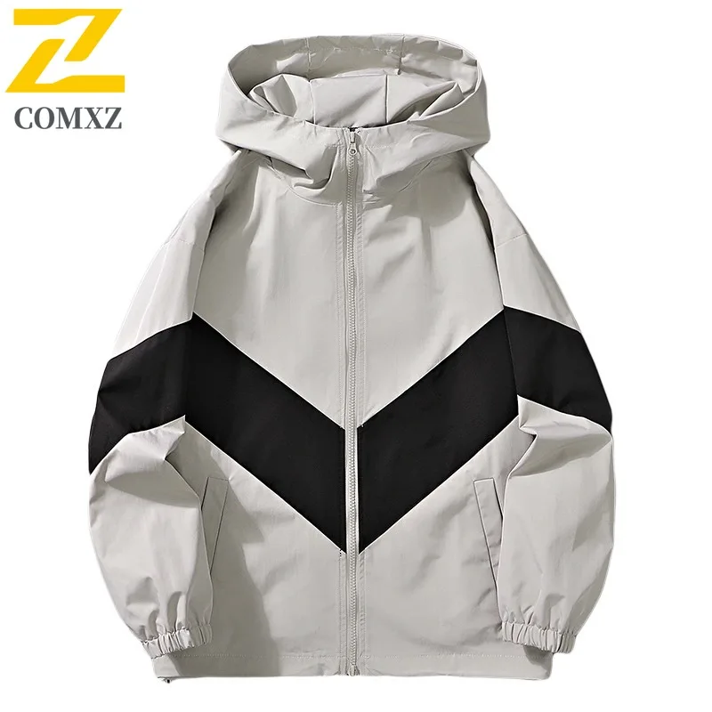 

COMXZ 2025 Men Youth Hooded Jacket Fall Trendy Streetwear Hong Kong Style Lightweight Comfortable Waterproof Outerwear