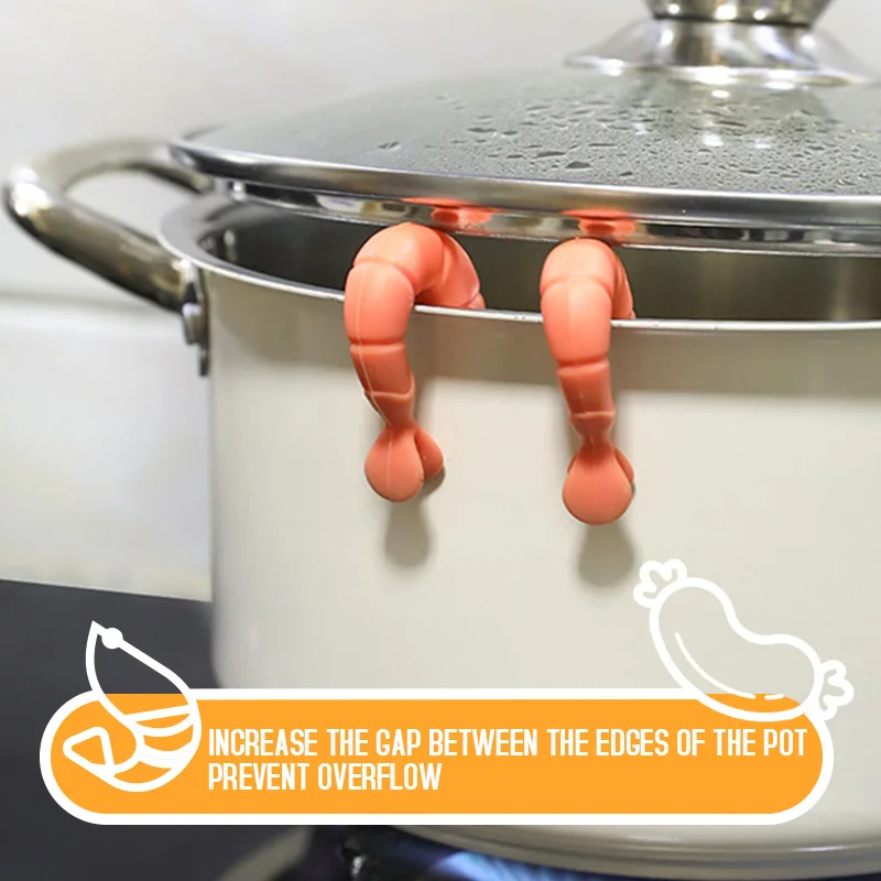 Dispositivo de elevación de tapa de olla en forma de cebollino, camarones cocidos y salchichas de silicona creativas, herramienta pequeña de cocina antidesbordamiento, 1 ud.