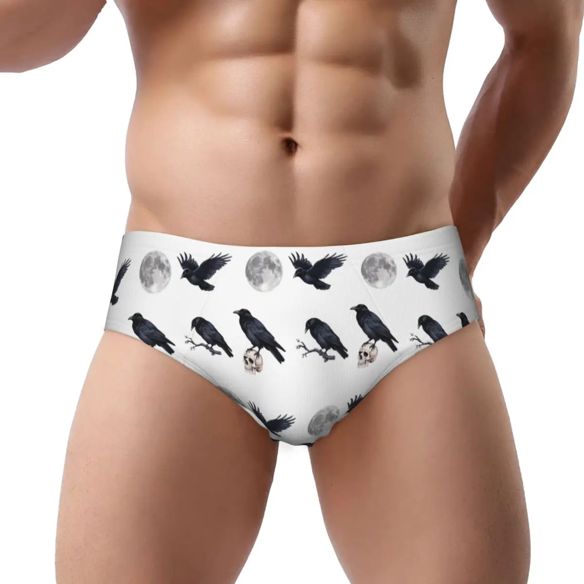 

Trendy Black Raven Crow ,skull And Moon Pack Men Triangle Panties Soft Short Underwear for Homme Man Boyfriend Gift