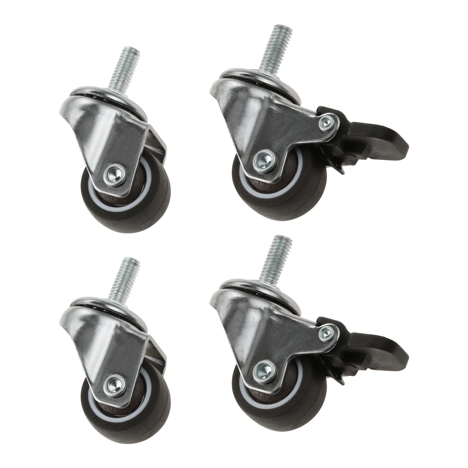 4pcs M6 Threaded Stem Casters Tiny Swivel Wheels without/with Brakes Soft Rubber TPE Sliding Wheel 241b/11kg Loading Table Chair