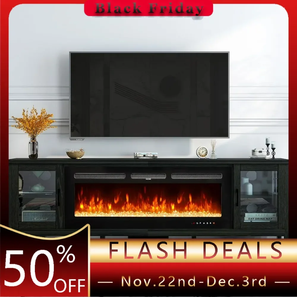 

TV Stand with 50" Fireplace, 80" Modern Fireplace Entertainment Center,TV Console Cabinet for TVs Up to 90",