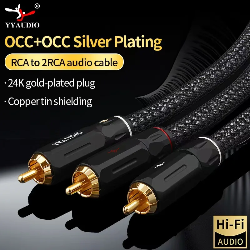 RCA Splitter Cable RCA To 2RCA  Audio Cable OCC Silver Plating 1 RCA Male to 2 RCA Male Y Splitter Digital Stereo Audio Cable