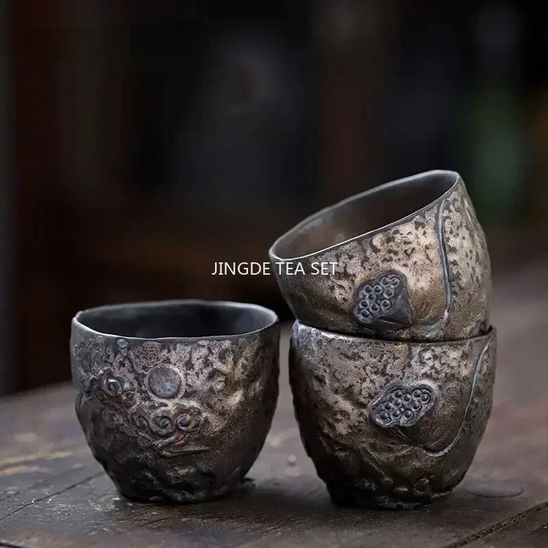 Japanese Tradition Pottery Gilt Teacup Handmade Ceramic Tea Bowl Travel Meditation Cup Pu'er Master Cup Household Tea Set 100ml