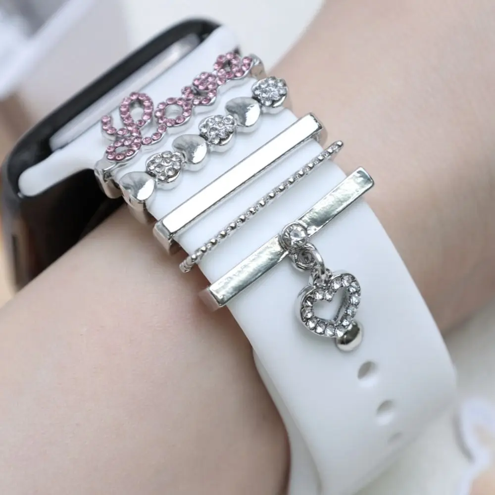 New Heart Charms Decoration Ring For Apple Diamond Watch Band Ornament For iwatch Bracelet Silicone Strap Jewelry Accessories