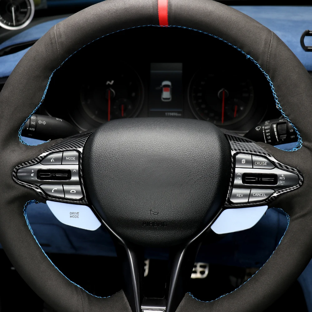 Carbon Fiber Style Steering Wheel Button Cover Chin Trim Frame For Hyundai Kona N Elantra N i20 N Interior Style Accessories