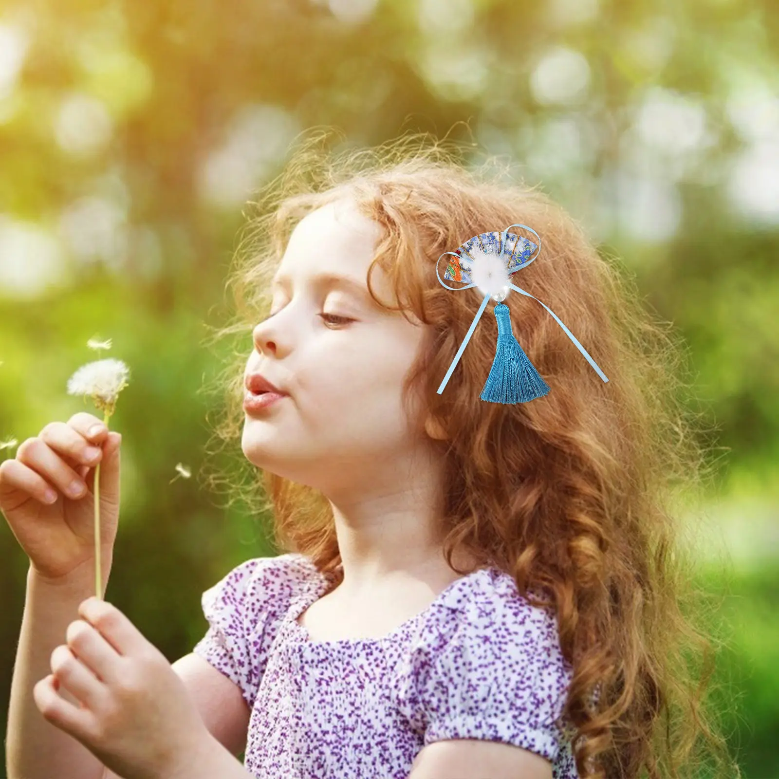 

Пара тканевых заколок для волос с веером и кисточками, новогодний дизайн, легкие, устойчивые к выцветанию, для детей и женщин, для вечеринок и маскарадов