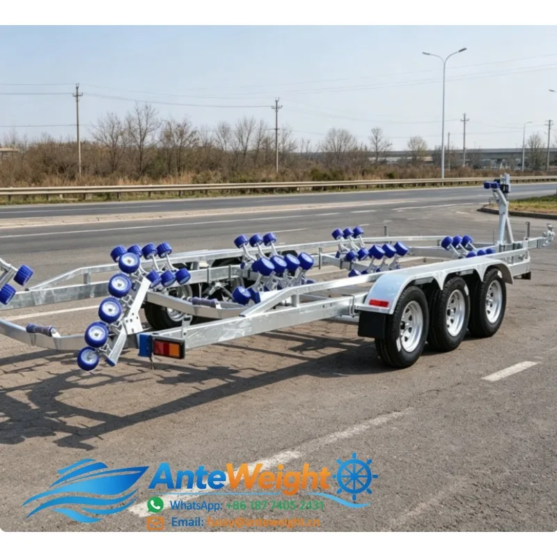 for Aobote 31.17FT Triple Axle Poly Bunks Disc Brakes 3400kg Heavy Loading Galvanized Boat Trailer Heavy Duty for 10m-13m Boats
