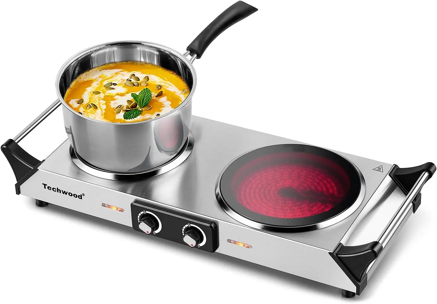 

Double Infrared Ceramic Hot Plate, 1800W Portable Electric Stove with Anti-scald Handles, for Home/Office/Camp, Fits All Cookware