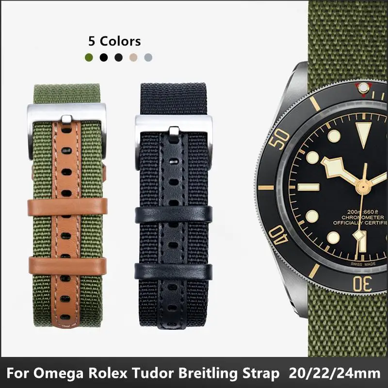 NFR Soft Nylon Leather Strap 20mm 22mm 24mm Watchband Weave Bracelet For Hamilton Seiko Tudor Khaki Wristband Military Casua