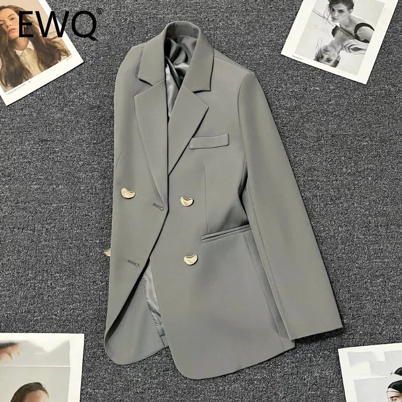 

EWQ Office Lady Solid Blazer For Women Notched Long Sleeve Loose Top Double Breasted Versatile Tops Clothing 2024 New 27X481