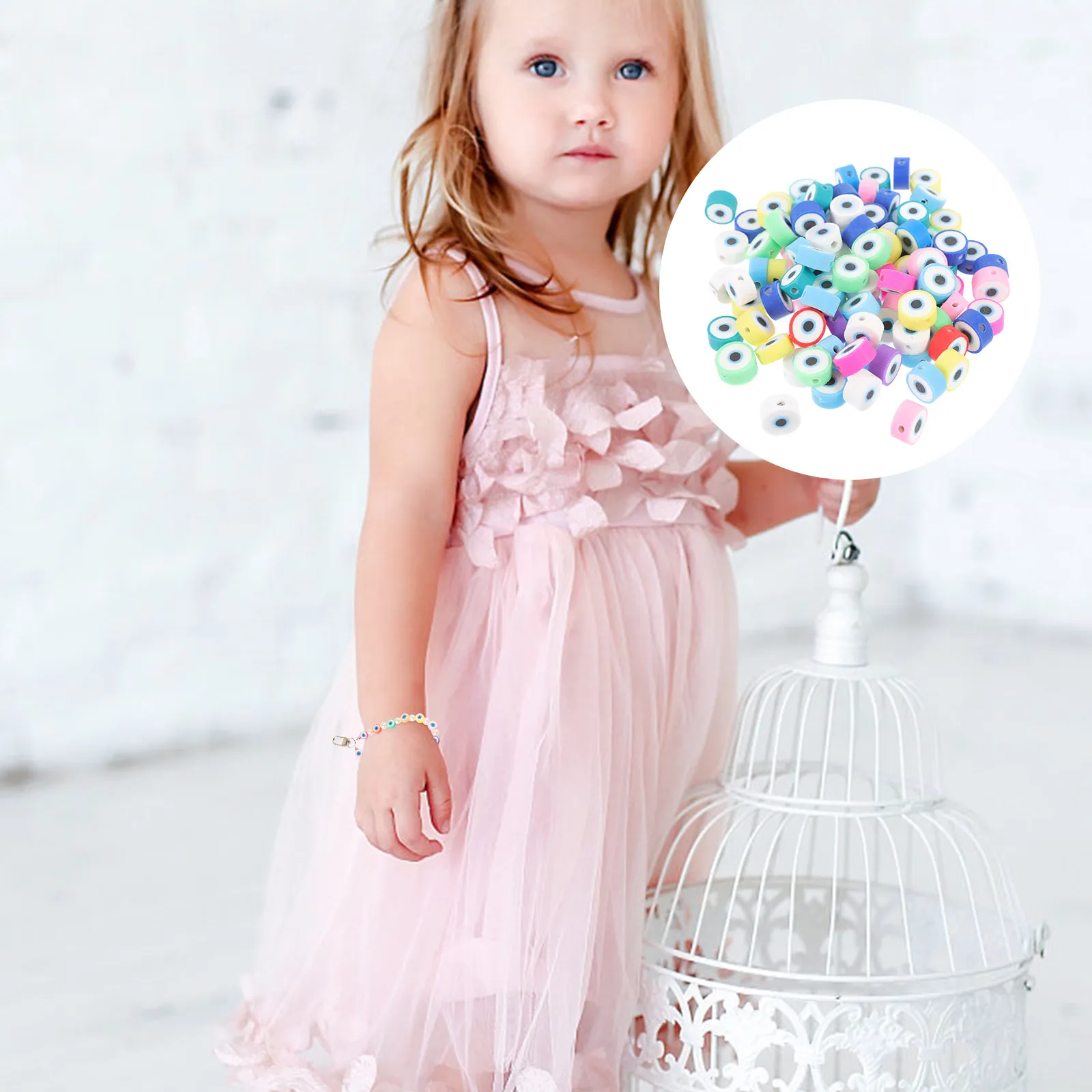 

200Pcs Eye Pattern Soft Clay Beads DIY Jewelry Making Spacer Beads for Necklace Bracelet Craft Projects Eye Pattern Loose Bead