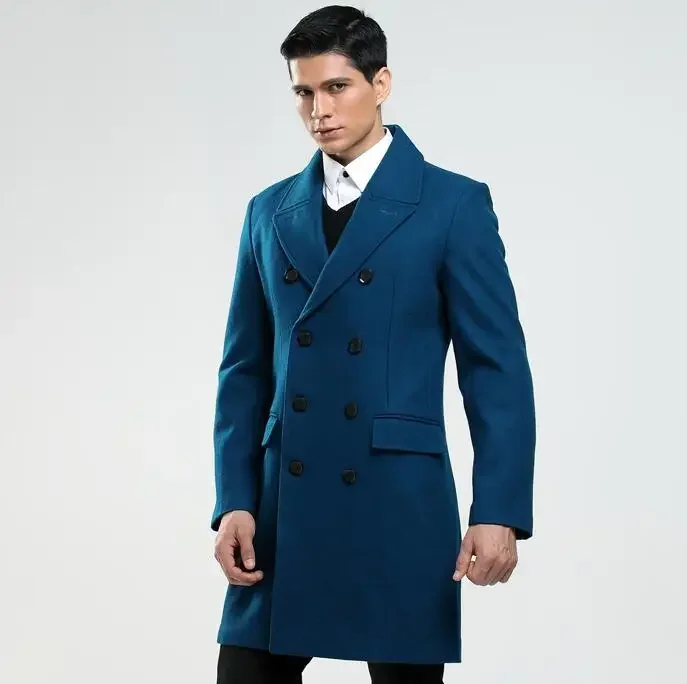 Medium length woolen coat men trench coats long sleeves overcoat mens cashmere coat casaco masculino inverno erkek england black