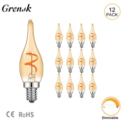 Retro Candle Led Bulb C22T 1.5W Spiral Filament Bulb 2200k E12 E14 Candelabra Base Flame Shape Bent Tip Dimmable Chandelier Bulb