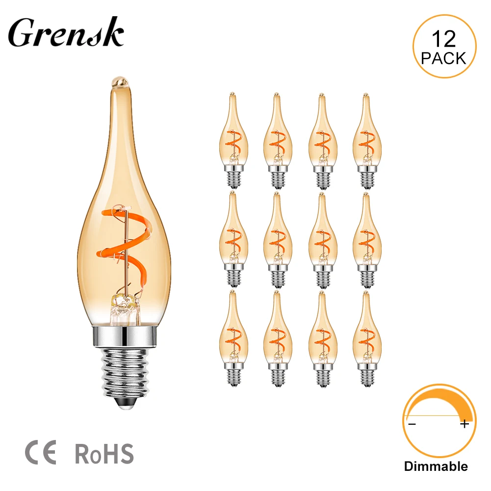 Retro Candle Led Bulb C22T 1.5W Spiral Filament Bulb 2200k E12 E14 Candelabra Base Flame Shape Bent Tip Dimmable Chandelier Bulb