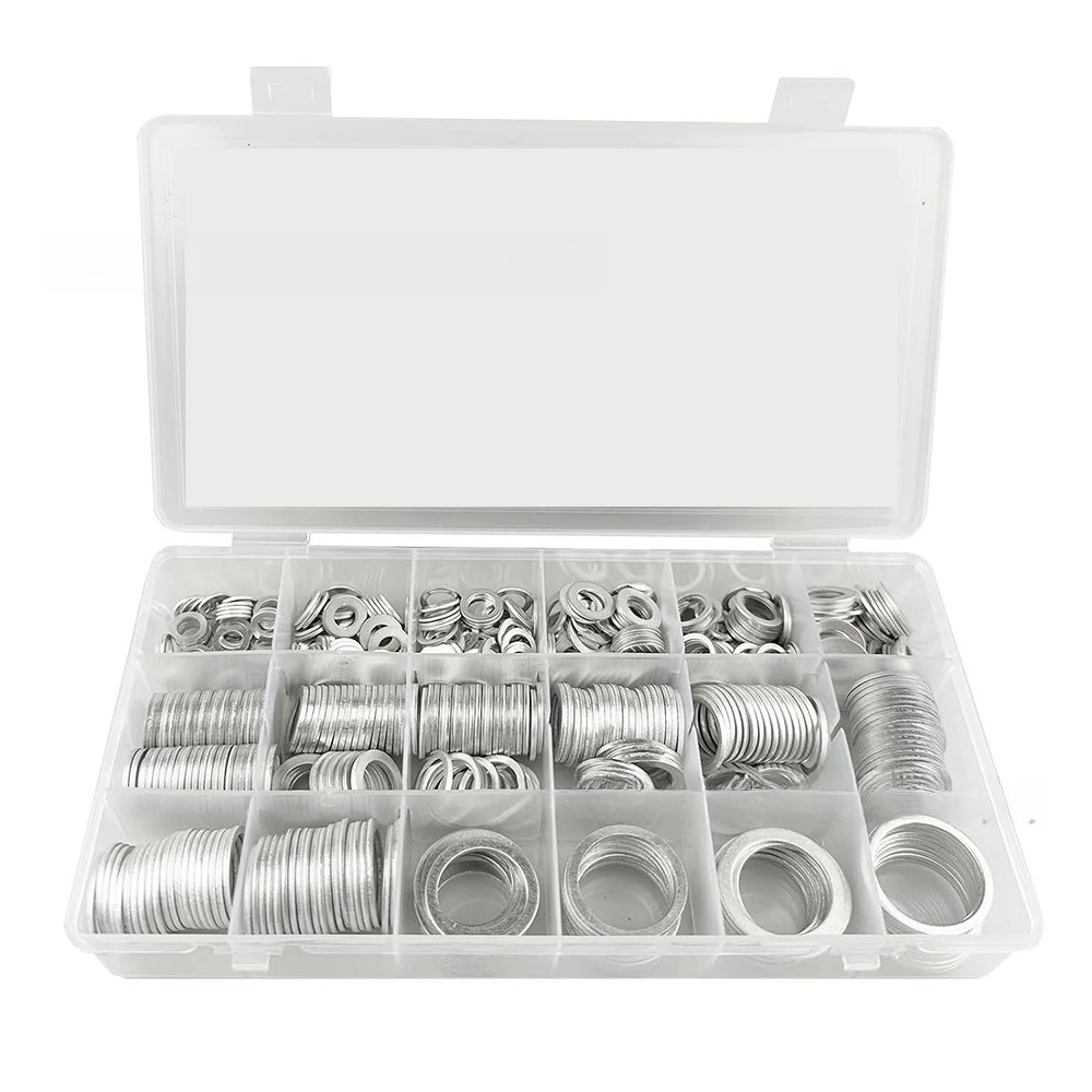 

570Pcs Boxed Aluminum Washer Gasket High Temperature Resistant Round Shim M6-M24 Set