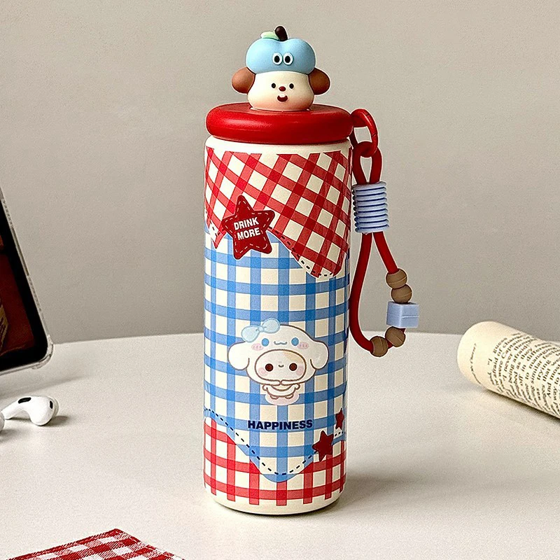 450 مللي سينامورول سانريوس أنيمي ترمس من الفولاذ المقاوم للصدأ كوب Kawaii مستقل مستودع الشاي كوب مفرغ الكرتون كوب بقشة هدية